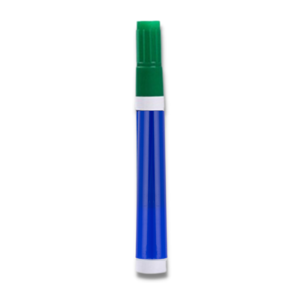 Caneta mágica de pintura na água da marca Follure, instrumento de escrita e desenho com tinta verde em papel.