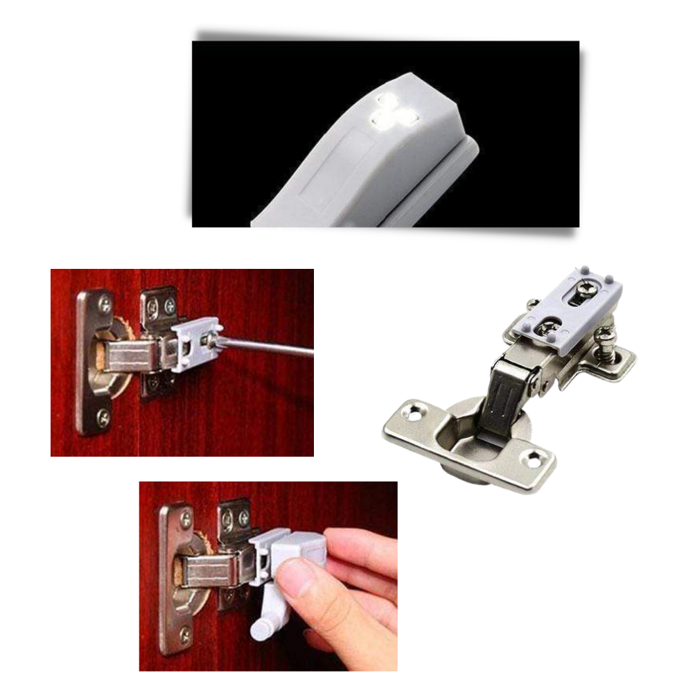 Conjunto de 3 luminárias LED para dobradiças Eastjing, luz inteligente para armários e móveis com iluminação eficiente.