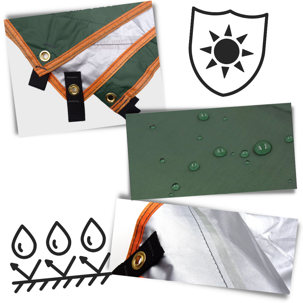 Kit de bache de camping impermeável da Abcelit, resistente à água, ideal para atividades de camping e caminhada ao ar livre.