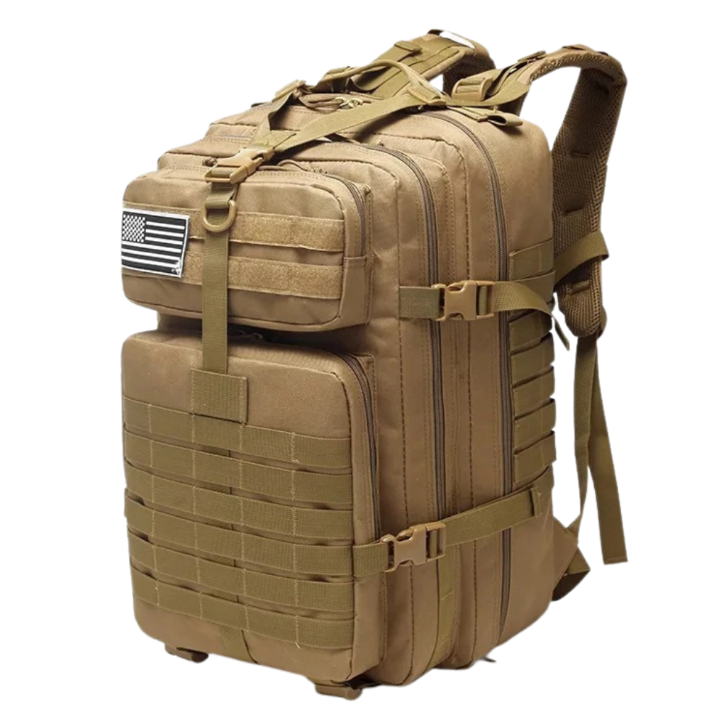 Mochila de camping resistente de 50L da Colaxi, à prova d'água, com bolso em malha respirável na cor cáqui.