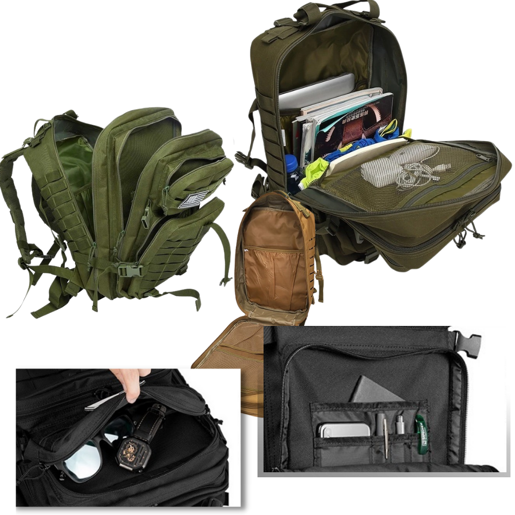 Mochila de camping resistente de 50L da Colaxi, com compartimentos, tecido impermeável e painel de malha respirável.