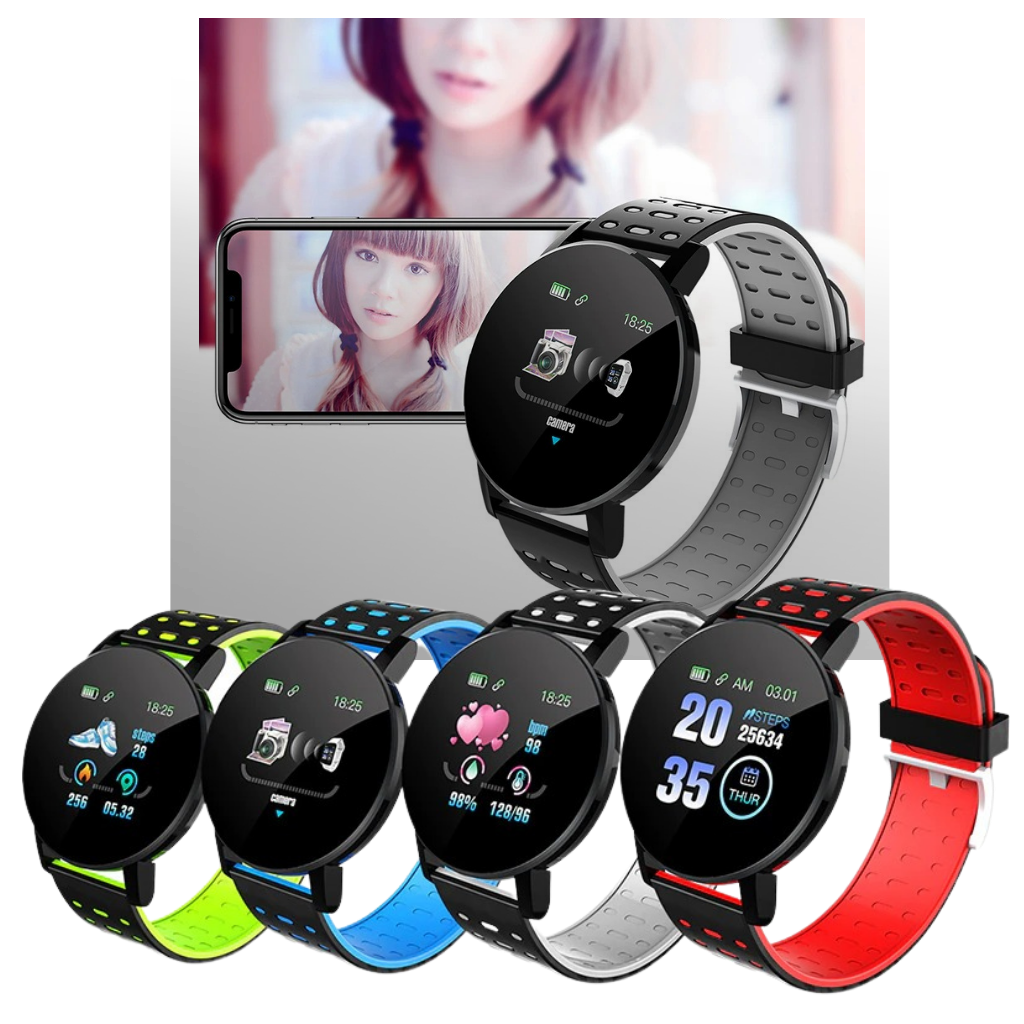 Relógio inteligente à prova d'água da Cvlife em cores variadas, com controle remoto de câmera e design elegante para atividades esportivas.