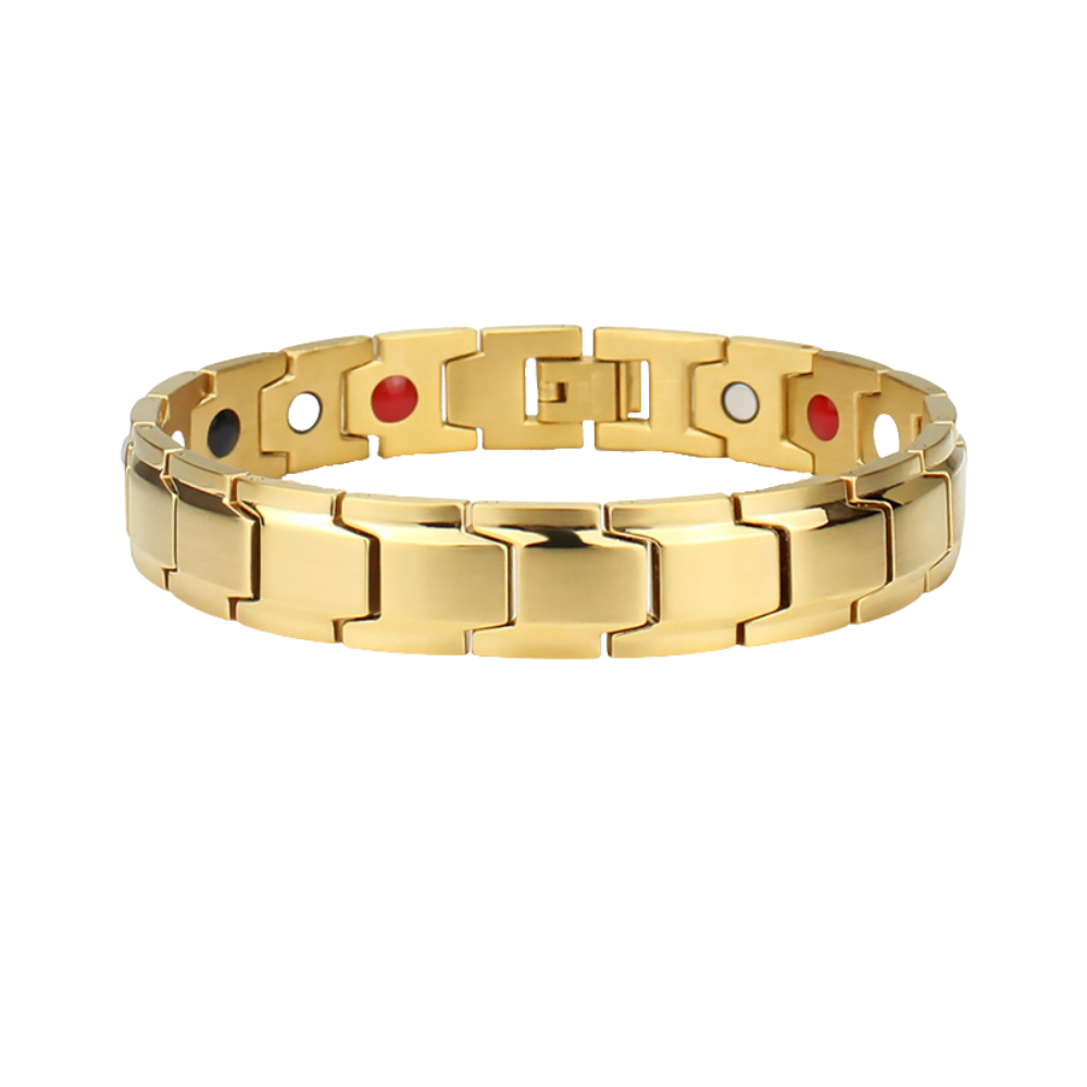 Pulseira magnética Spencer para perda de peso, acabamento dourado, ideal para treino e fitness, visível na imagem.