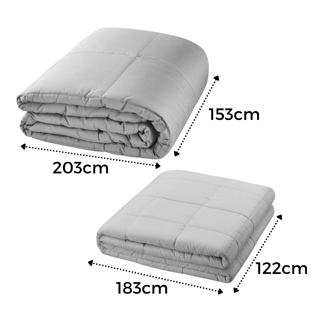 Manta pesada Nex para terapia por pressão profunda, com tecido macio e dimensões visíveis, ideal para relaxamento e conforto.