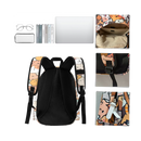 Mochila Neko Astsum da Roffatide, com design fofo de gato e compartimentos organizadores, vista de trás exibindo alças ajustáveis.