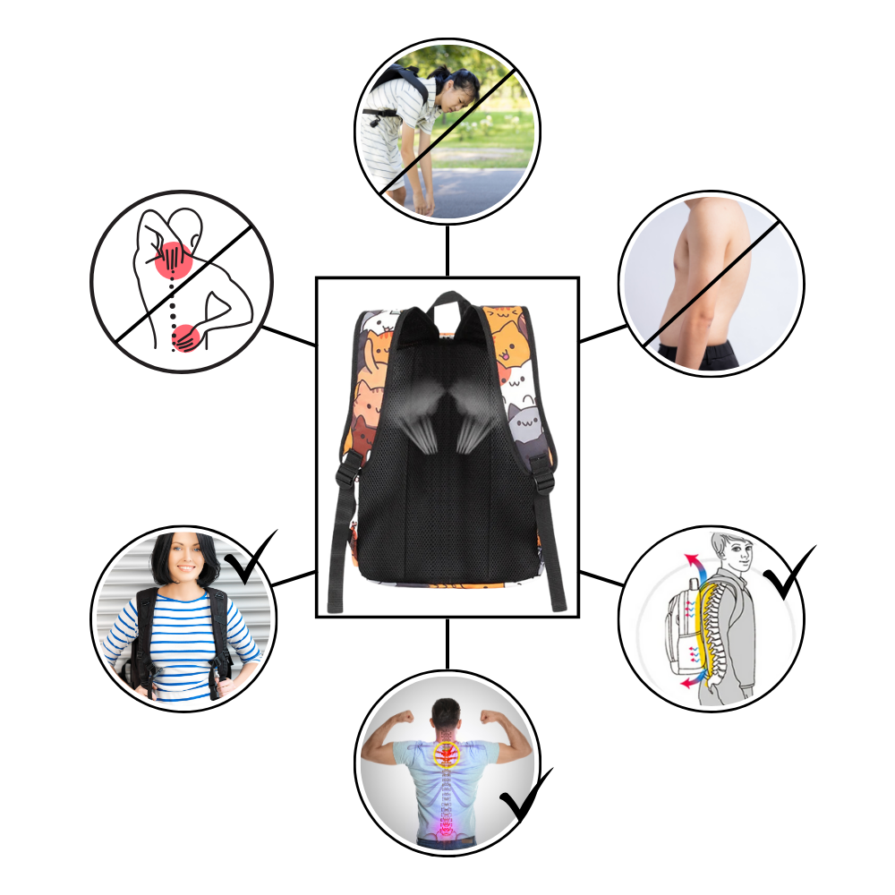 Mochila Neko Astsum da Roffatide, com design fofo de gato, alças ajustáveis e detalhes coloridos.