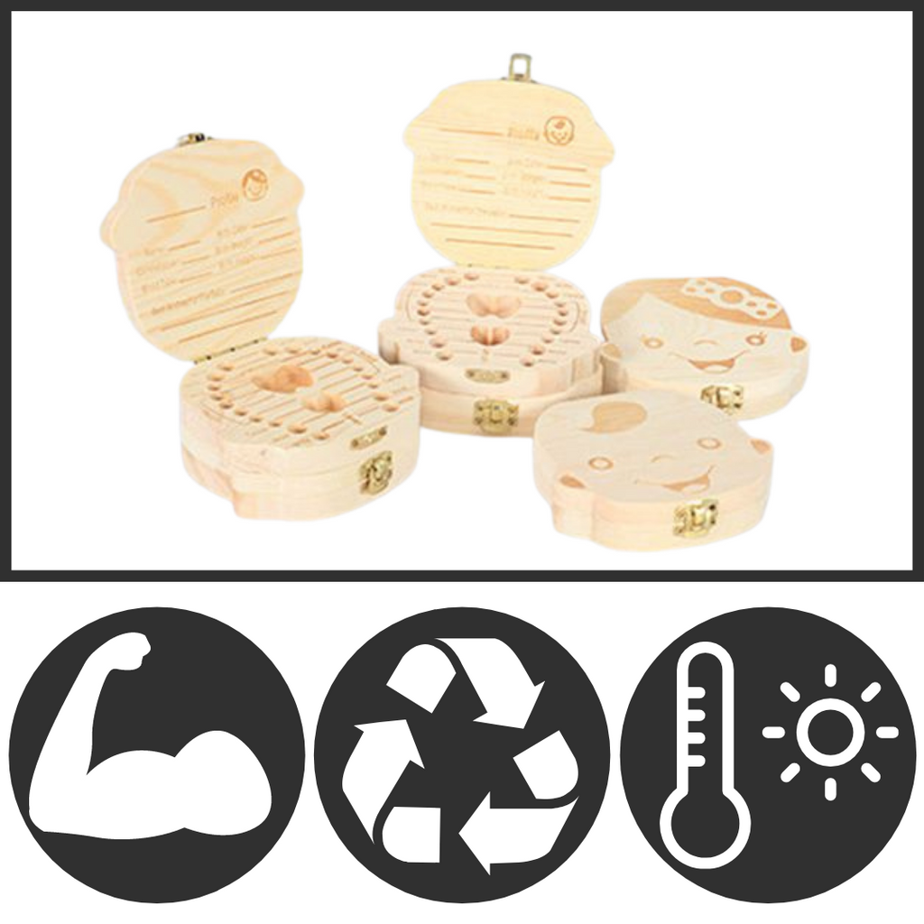 Caixa de dentes de bebê em madeira da Lnkoo, material ecológico, com acabamento natural, ideal para guardar dentes de leite.
