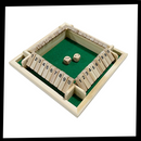 Conjunto de dados de madeira para jogos de tabuleiro, com várias peças coloridas em embalagem.
