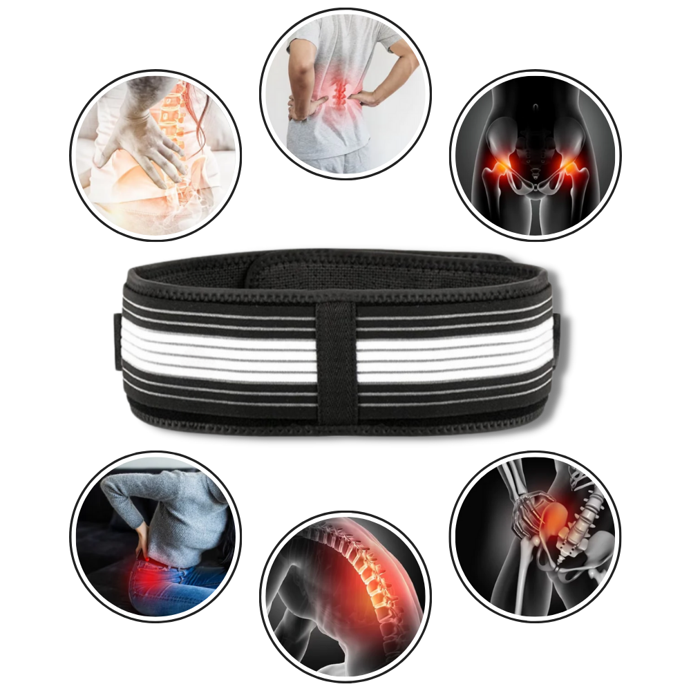 Cinta dorsal ajustável Zlotych para suporte lombar, com design ergonômico e correia regulável para maior conforto e proteção na região lombar.