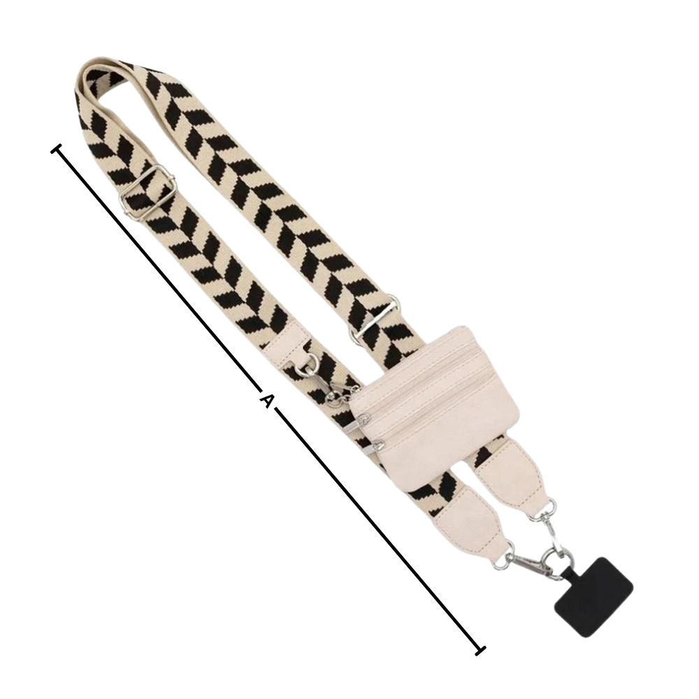 Correia ajustável para celular da Save The Girls, compatível com carteiras e porta-dólares, em material resistente e confortável.