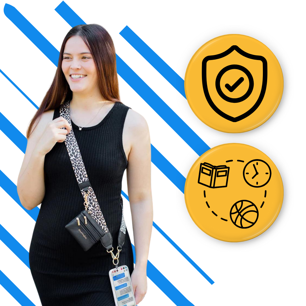 Correia ajustável para telefone móvel da marca Save The Girls, compatível com carteiras e porta-bilhetes.