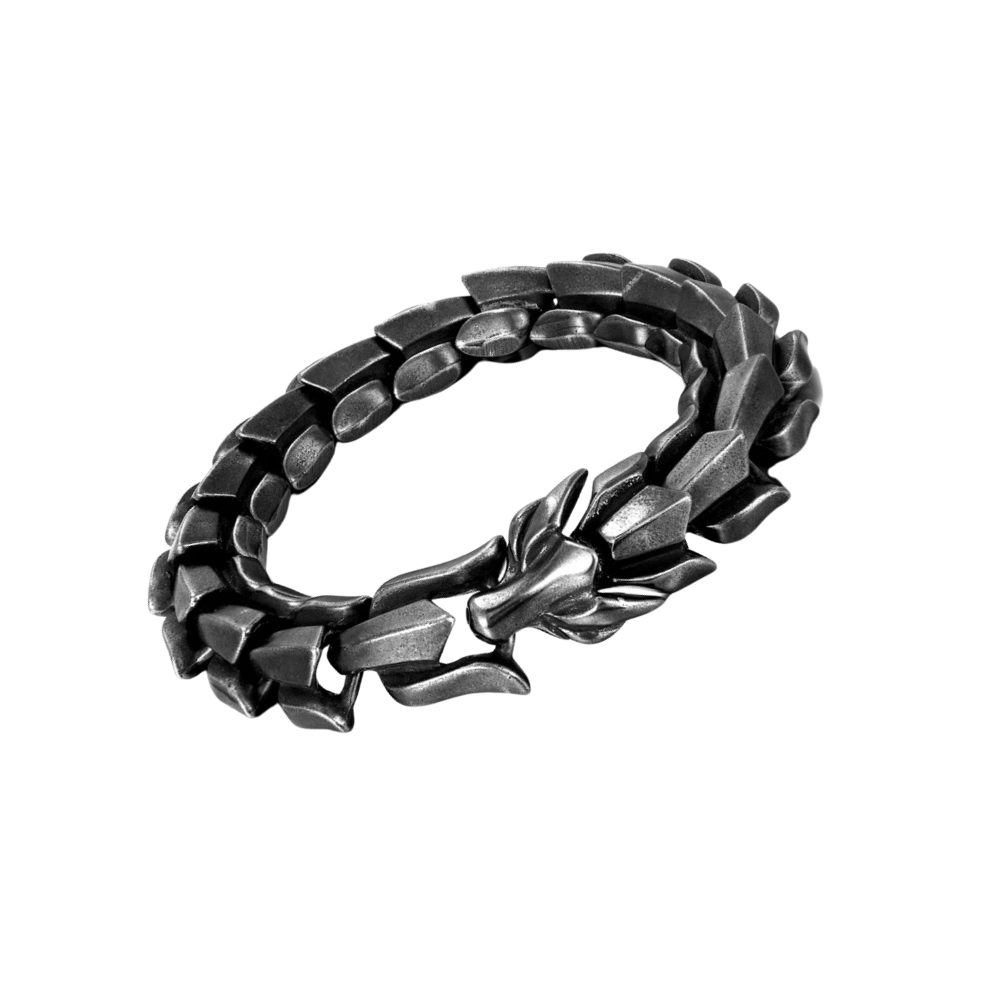 Pulseira ajustável de dragão Midgard da Sunnimix em tom cinza escuro, com detalhes de dragão em metal.