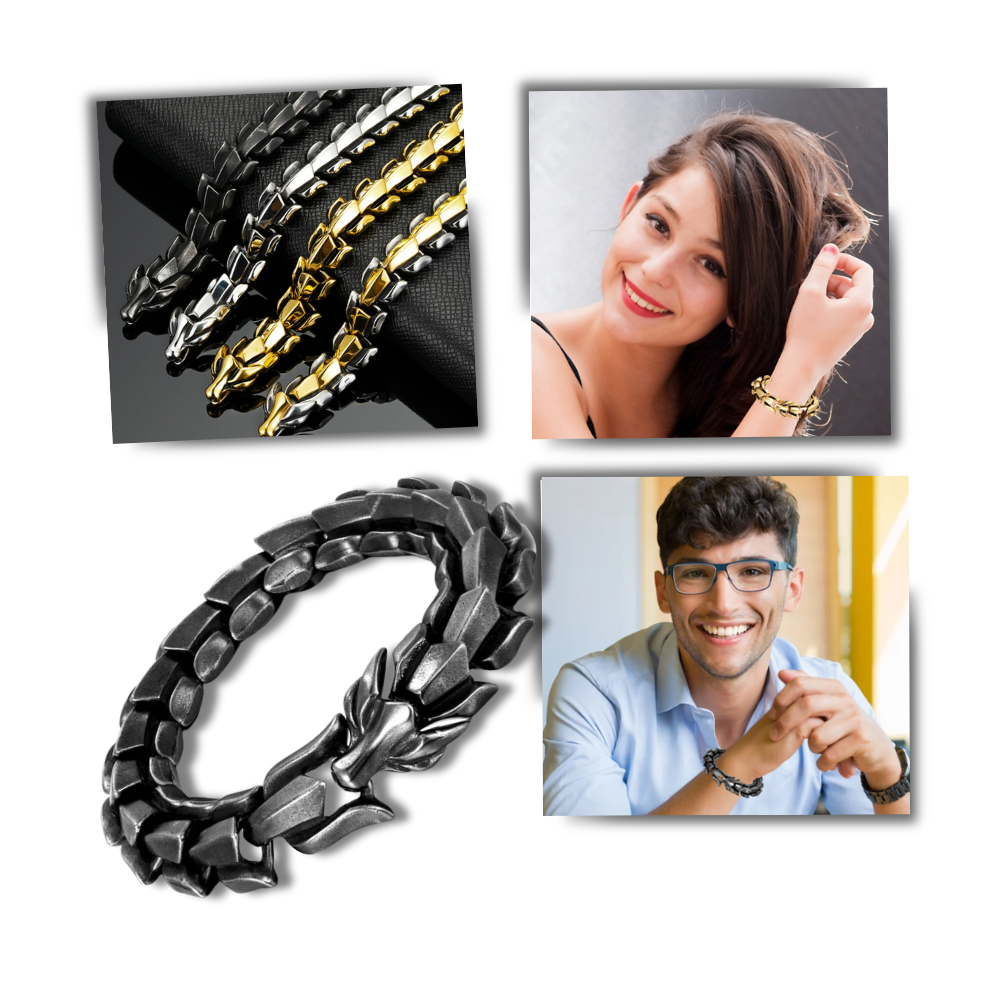 Bracelete ajustável em forma de dragão de Midgard, feito pela Sunnimix, com detalhes de design em metal.