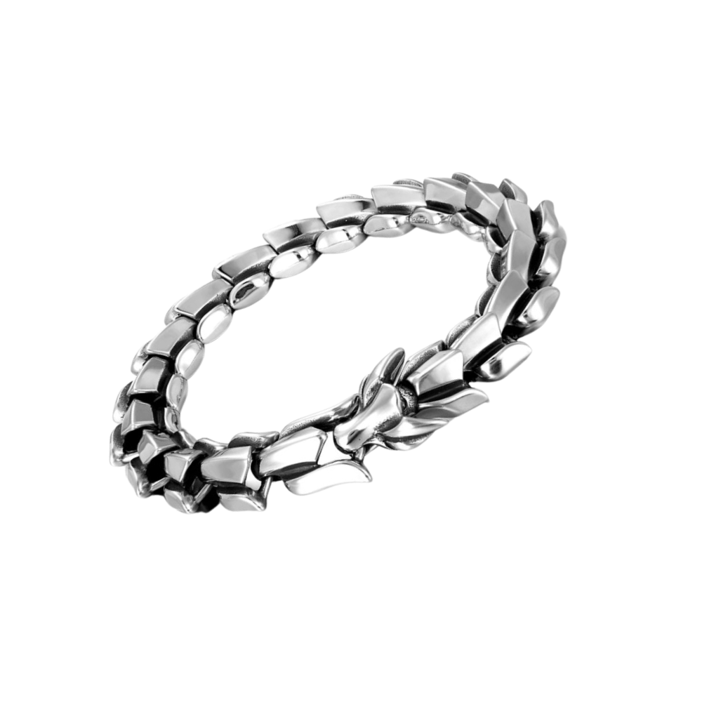 Pulseira ajustável em forma de dragão de Midgard Sunnimix, feita de prata, com detalhes detalhados do símbolo do dragão.