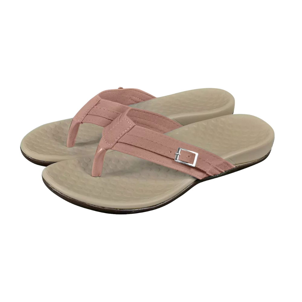 Sandálias ortopédicas Ozerty com tiras ajustáveis e detalhes em rosa, confortáveis e ideais para suporte dos pés.