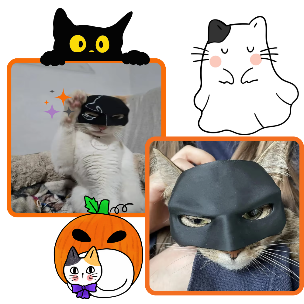 Máscara de Batman para gatos da Merbary, acessório fofo e divertido para animais de estimação com tema de super-herói.