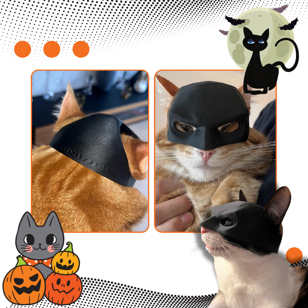Máscara de gato Batman da Merbary, acessório confortável para animais de estimação com design do herói, ideal para pets brincalhões.