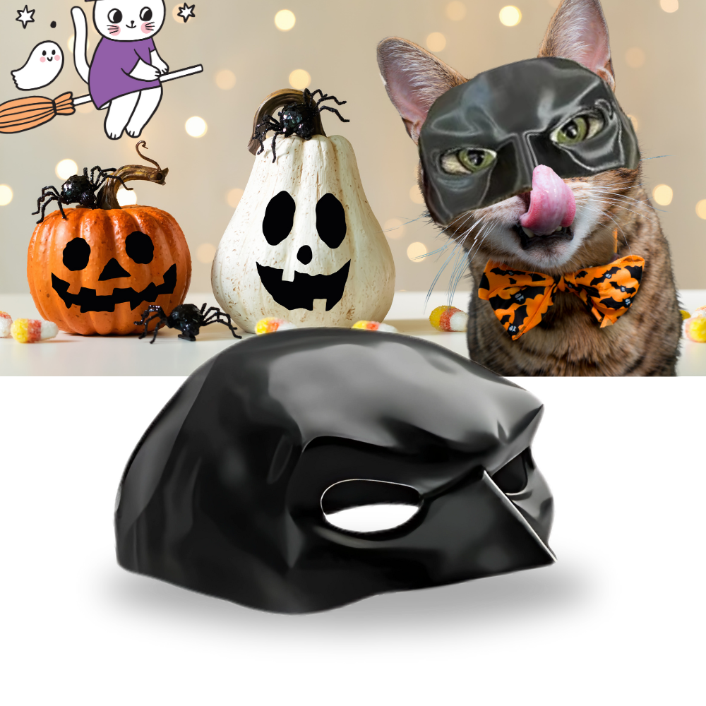 Máscara de Batman para gatos da Merbary, acessório divertido e fofo para pets, com design de máscara do Homem-Morcego.