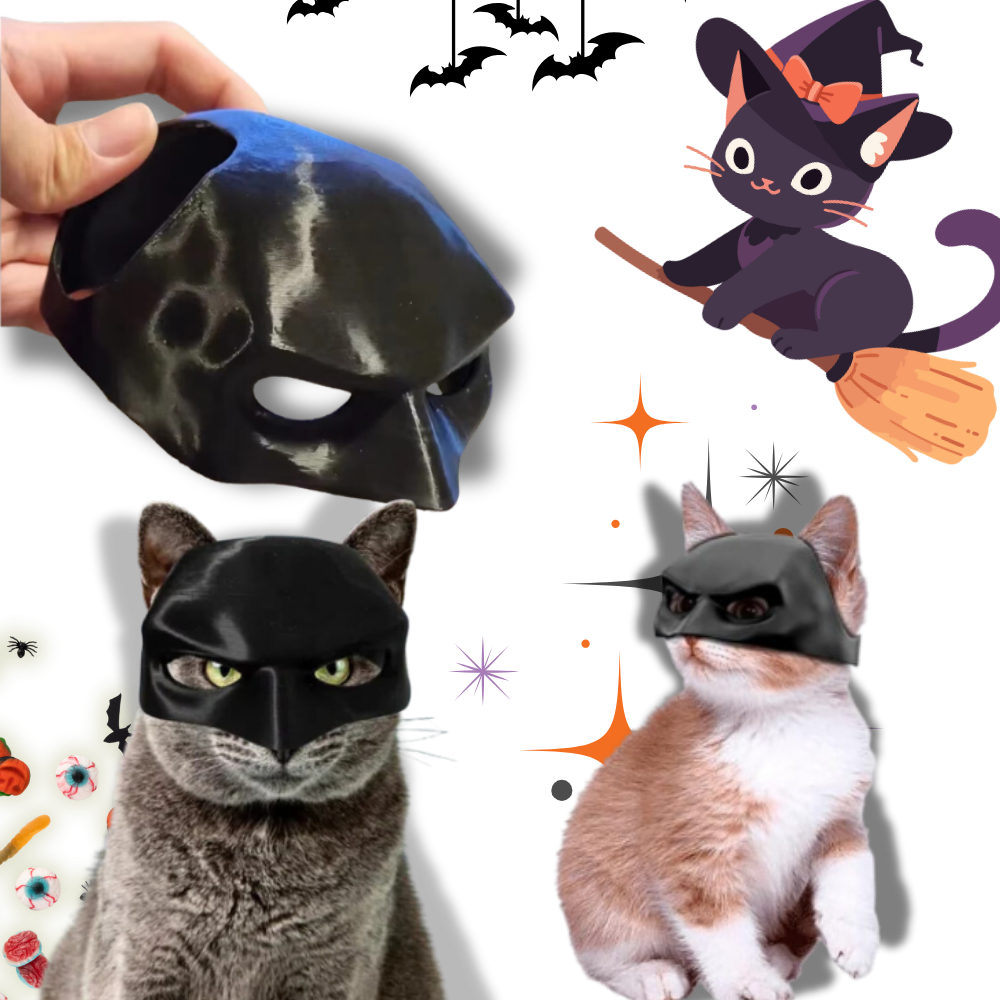 Máscara de Batman para gatos da Merbary, acessório fofo e divertido para pets, com design de máscara do Homem-Morcego.