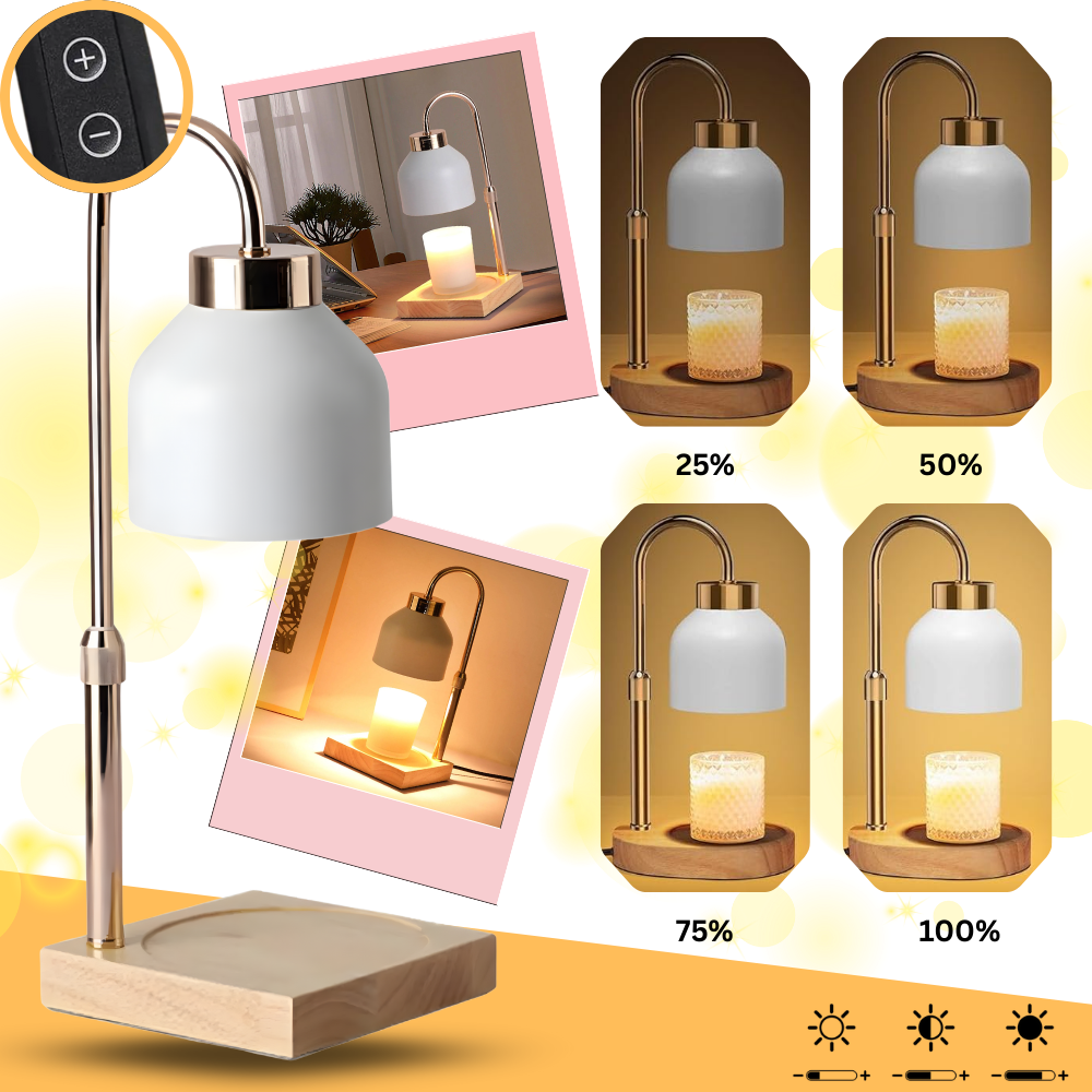 Lâmpada de aquecimento para vela de design Lithomy, criando uma atmosfera aconchegante com luz quente e estética moderna.