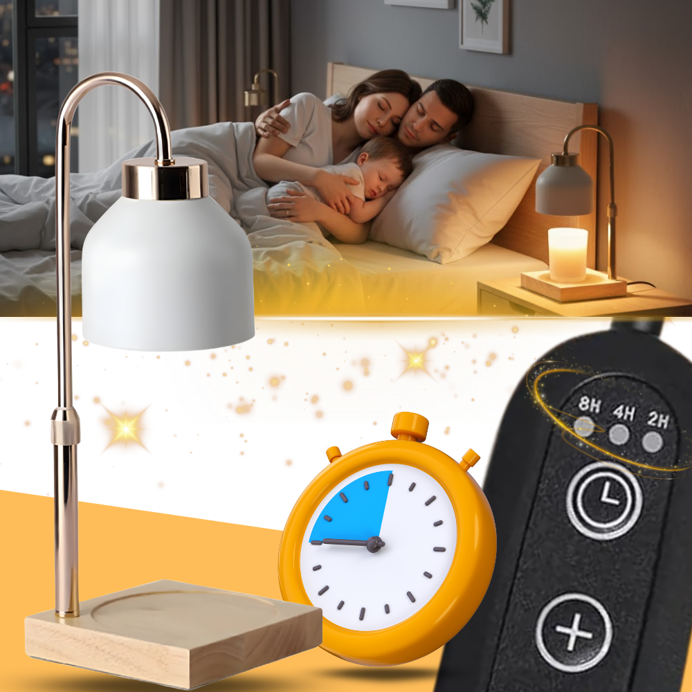 Lâmpada de aquecimento para vela com design elegante da Lithomy, iluminando suavemente com luz quente e estética moderna.