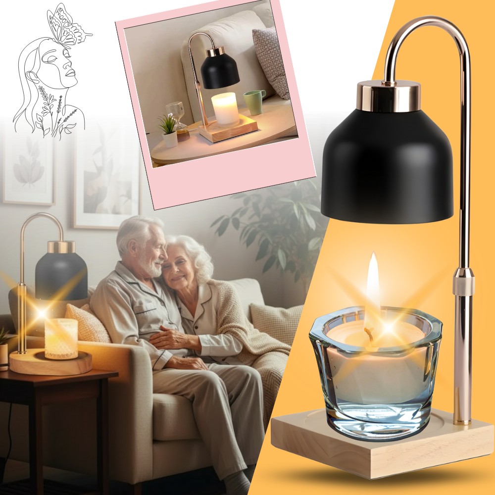 Lâmpada de design Lithomy com iluminação quente e acolhedora, ideal para criar atmosfera com vela decorativa.