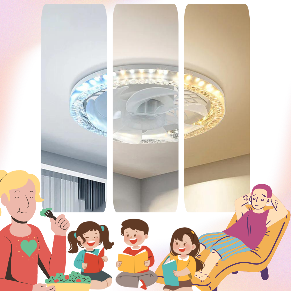 Ventilador de teto Gesum com lâmpada integrada e controle remoto, ideal para climatização e iluminação de ambientes.