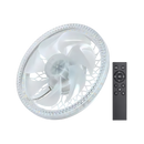 Ventilador de teto branco com lâmpada integrada e controle remoto, ideal para climatização e decoração de ambientes.
