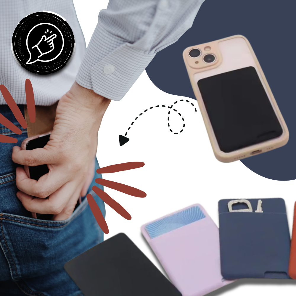Porta-cartões adesivo para telefone Bosheng, design elegante para armazenamento de cartões, compatível com dispositivos móveis.