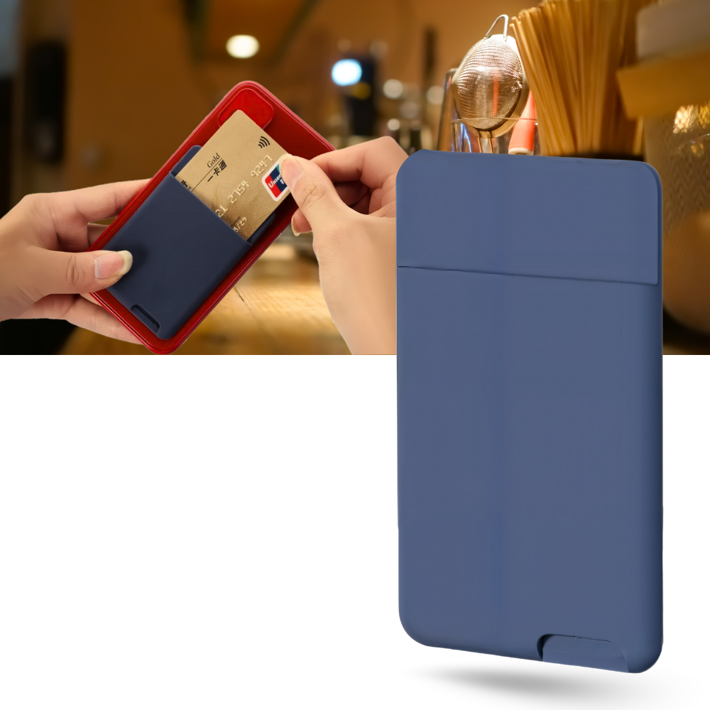 Porta-cartões adesivo para telefone Bosheng, design estético com espaço para cartões em uma capa de telefone.