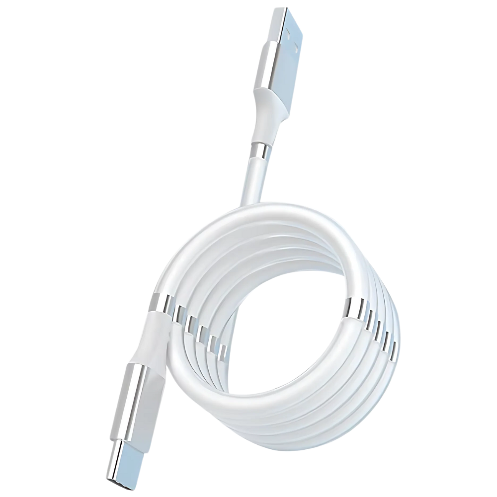 Cabo USB magnético Agptek para dispositivos eletrônicos, branco, micro USB, comprimento de 1,8 metros, conexão fácil e segura.