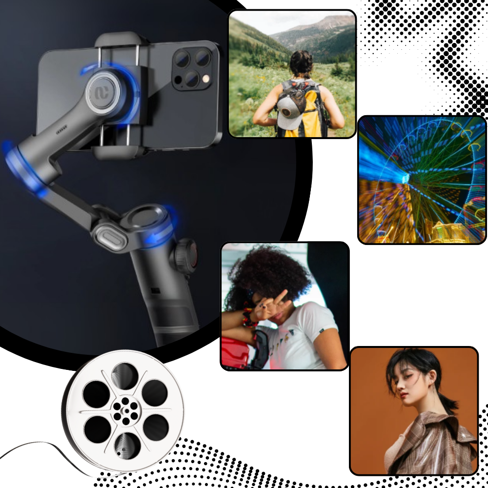 Gimbal estabilizador de telefone Yuemi com acompanhamento por IA, peça para câmeras e acessórios para smartphones.
