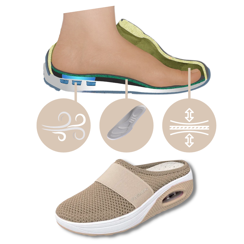 Sapatos Ozerty France com almofada de ar para diabéticos, slip-on, respirável, ideal para cuidado do dos e conforto diário.