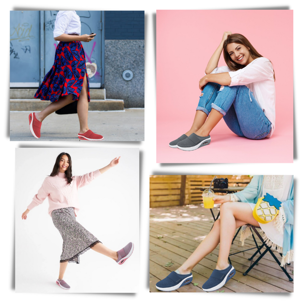 Sapatos slip-on Ozerty França com amortecedor de ar para diabéticos, projetados para conforto e cuidado do pé.