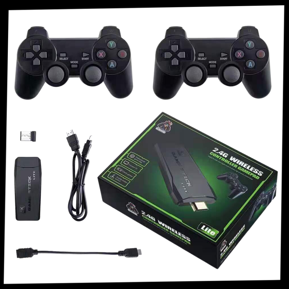 Console de jogo retro Akloker com controle clássico, tela e botões coloridos, estilo vintage para jogos de arcade.