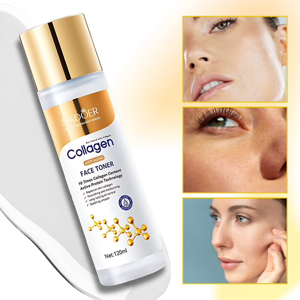 Loção tônica com colágeno da Alaparte-Toners, fórmula iluminadora e anti-idade para cuidados faciais.
