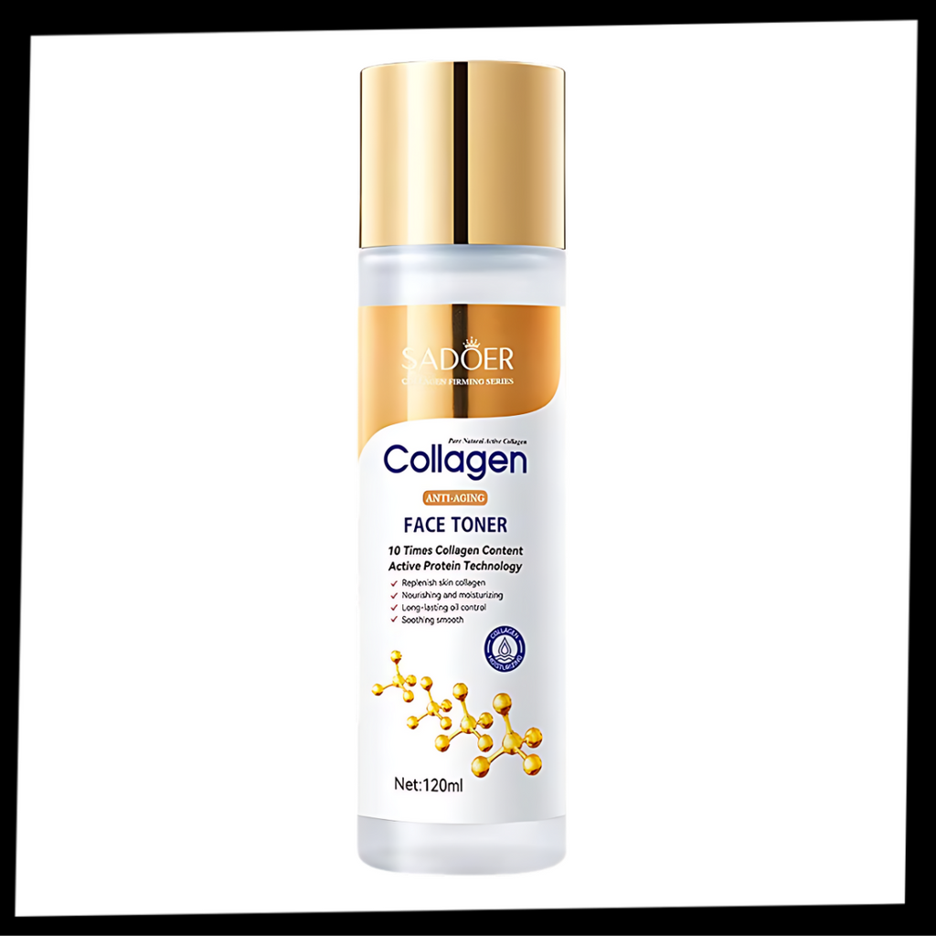 Loção tônica facial com colágeno, iluminadora e antienvelhecimento, da linha Alaparte-Toners, para cuidados diários da pele.