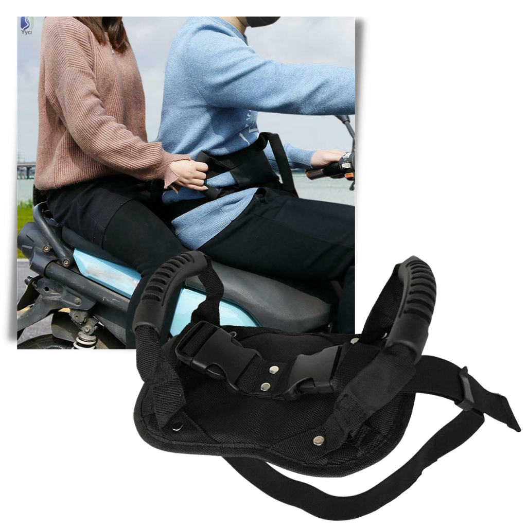 Cinto de segurança para passageiro de moto Ametoys, segurança de veículos, com fecho resistente e ajuste confortável.