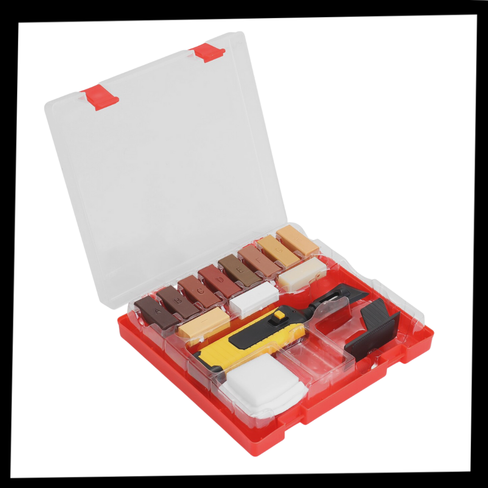 Conjunto de ferramentas de alvenaria vermelhas para reparo de azulejos de cerâmica, marca Andoer, incluindo espátulas e ferramentas de reparo.