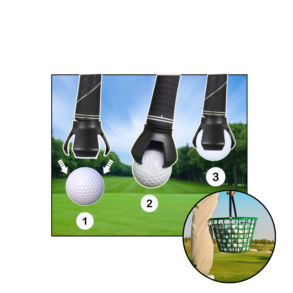 Recuperador rápido de bolas de golfe Andux, dispositivo portátil para coletar bolas facilmente em campo de golfe.