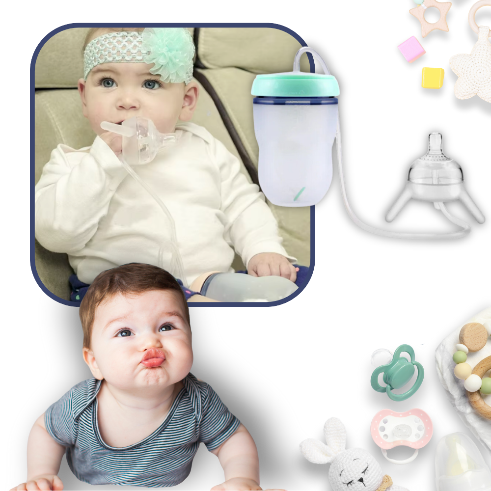 Biberon auto-alimentado Skywin com válvula anti-cólica, tétines e sacos para alimentação infantil, fácil de usar.