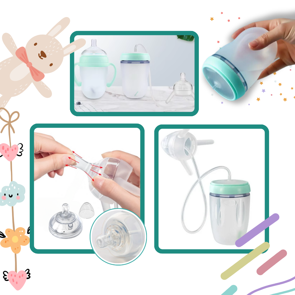 Biberon auto-alimentado Skywin com válvula anti-cólica, resistente, para alimentação infantil com tétines e sacos para bebês.