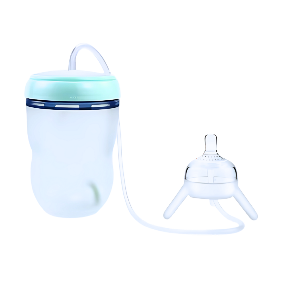 Tampinha de biberon auto-alimentado Skywin com válvula anti-cólica, verde, para fácil alimentação do bebê.