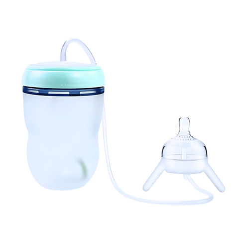 Tampinha de biberon auto-alimentado Skywin com válvula anti-cólica, verde, para fácil alimentação do bebê.