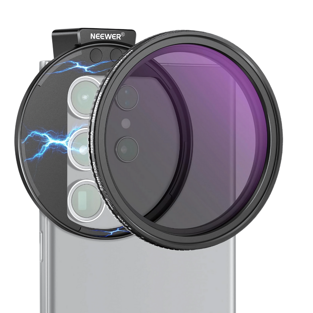 Lente de câmera para telefone Neewer com proteção anti-fuga de luz, acessório magnético para melhorar fotos.