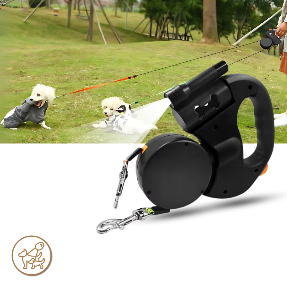 Corda de passeio retrátil para cachorro da marca Flexi, com sistema anti-enrolamento e design seguro para animais.