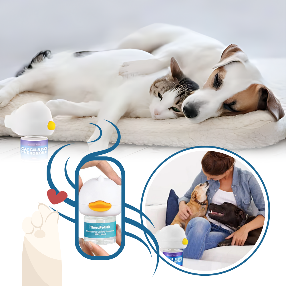 Acessório de feromônio calmante para cães da marca Yubatuo, ajuda a aliviar ansiedade e promover tranquilidade.