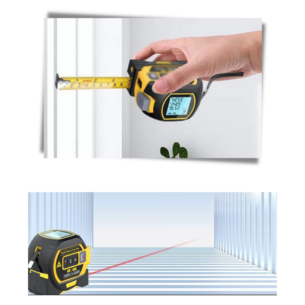 Mètre à ruban laser 3-en-1 Aofu, outil de mesure bleu avec écran numérique et détecteur intégré, 40m.