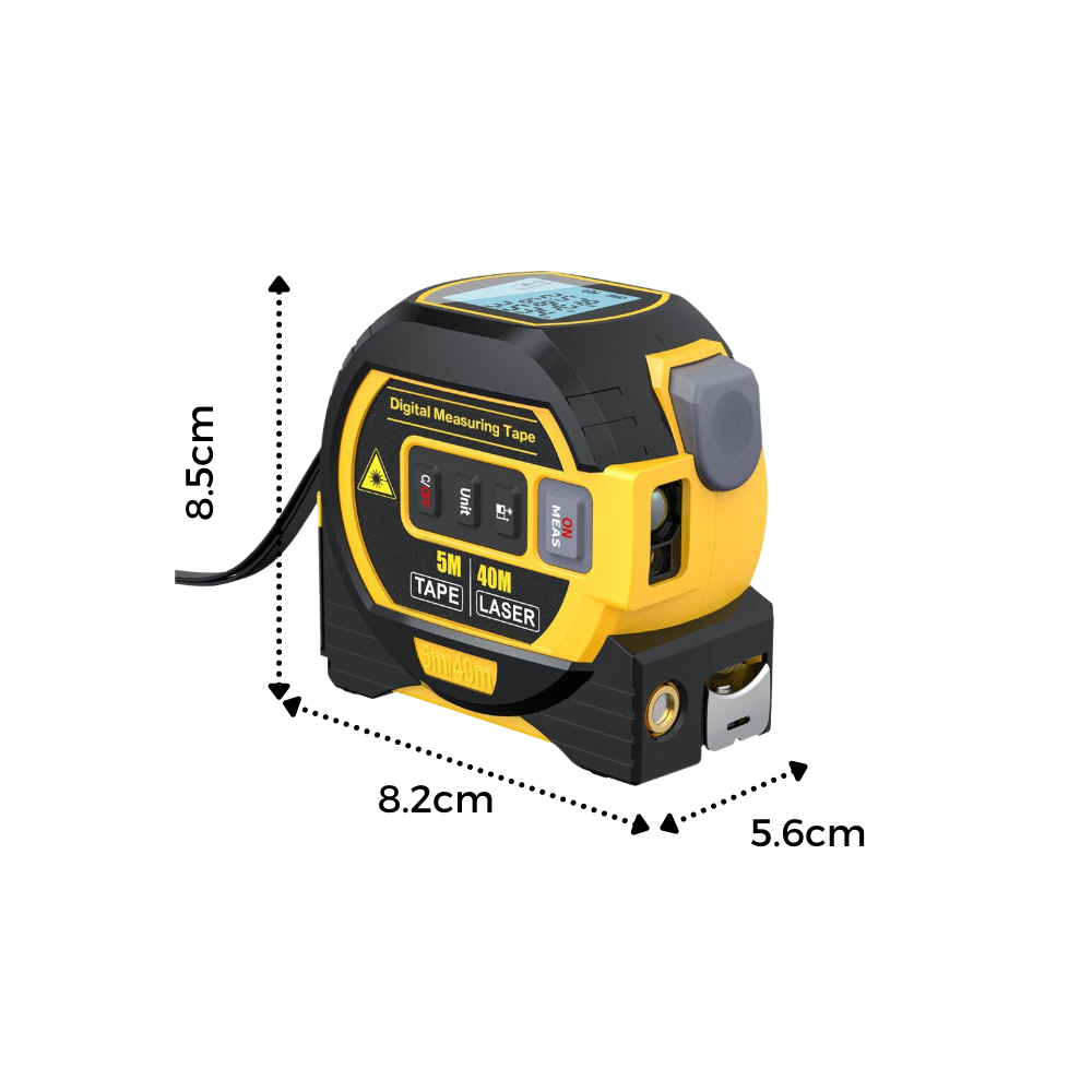 Mètre à ruban laser 3-en-1 Aofu, outil de mesure bleu avec écran numérique et détecteur, capacité de 40m.
