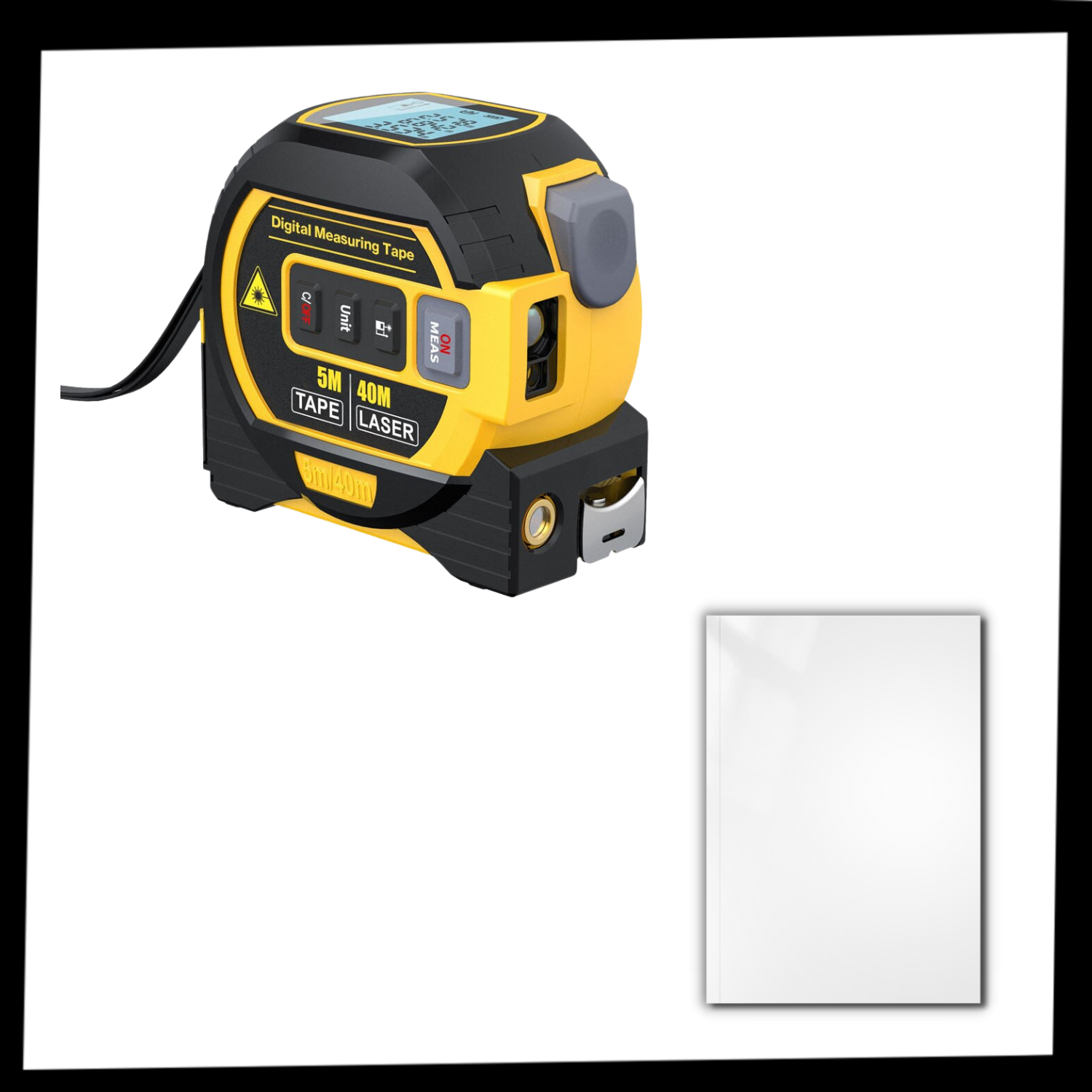 Mètre à ruban laser 3-en-1 Aofu, outil de mesure et détecteur bleu avec écran digital et portée de 40m.